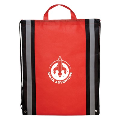 Non-woven backpack with reflective strips and cinch drawstring & handles (16" x 20")